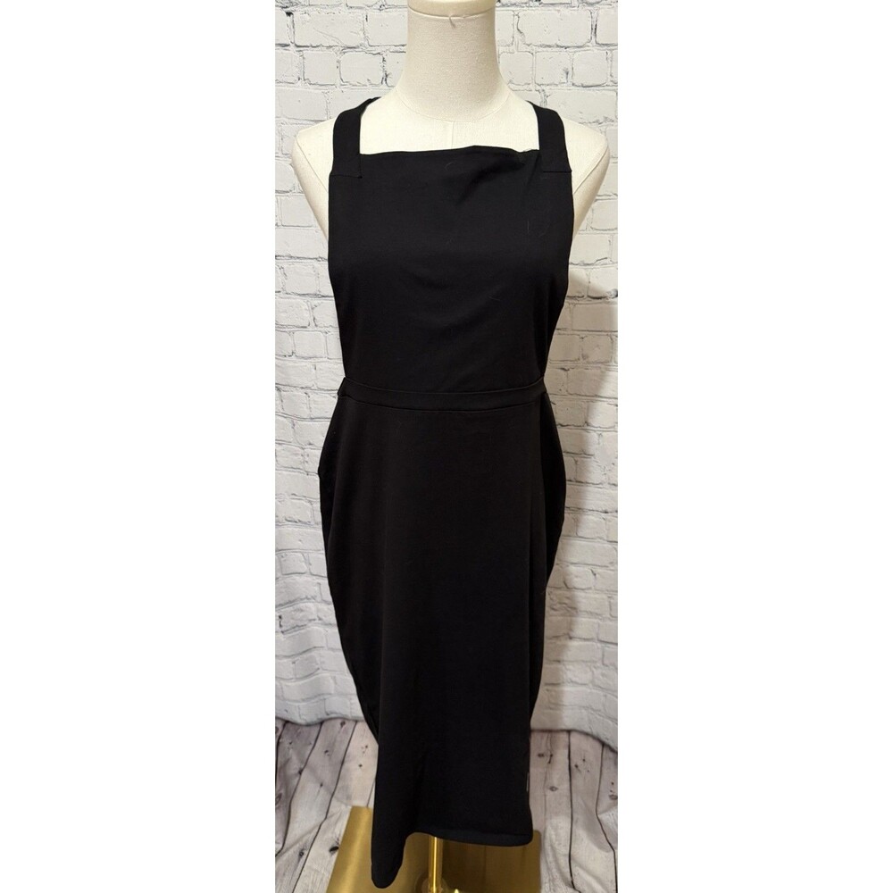 NWT Asos black sleeveless midi dress with a tailored apron/square neckline 12